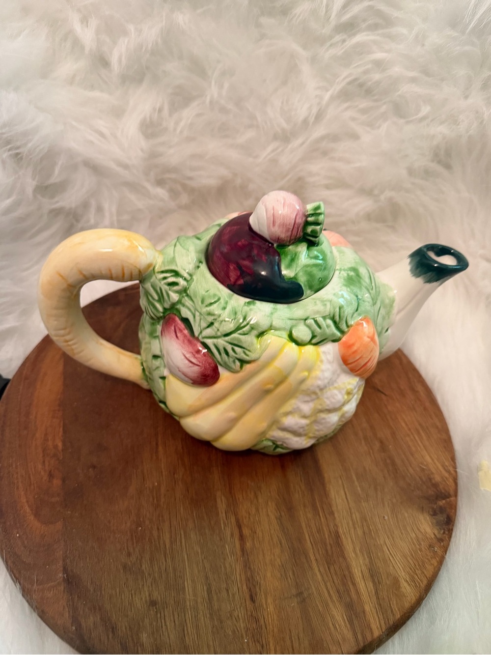 Hand-Painted Fruit Motif Ceramic Teapot in Multicolor